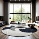 Handcrafted Round Monochrome Abstract Living Room Rug